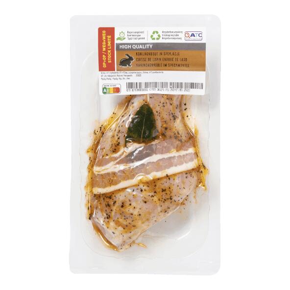 Cuisse de lapin enrobée de lard