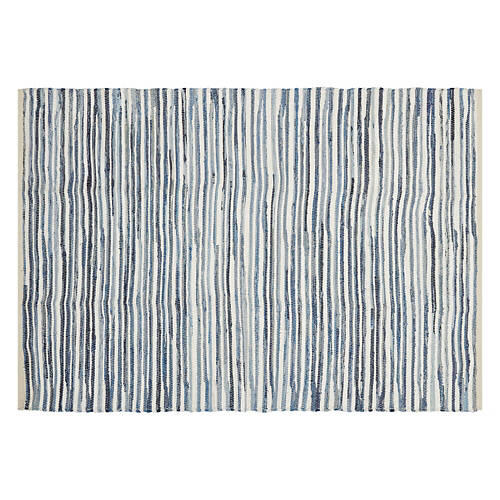 48" x 66" Hand Woven Chindi Rug - Denim White