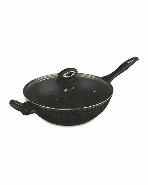 Black Large Marble Effect Wok