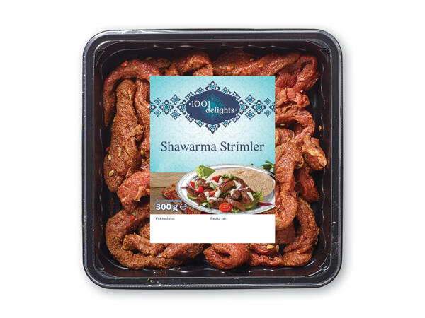 Shawarma-strimler eller danske kyllingespyd af underlår