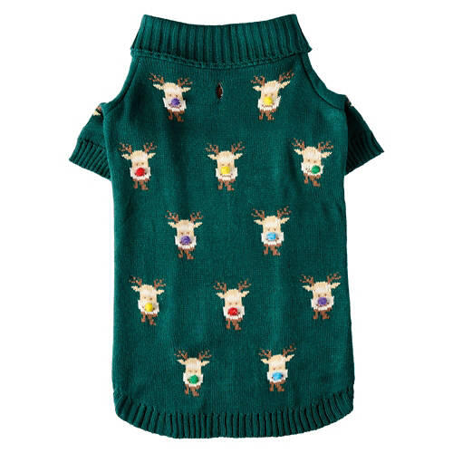 Pet Christmas Sweater - Green Reindeer, XS