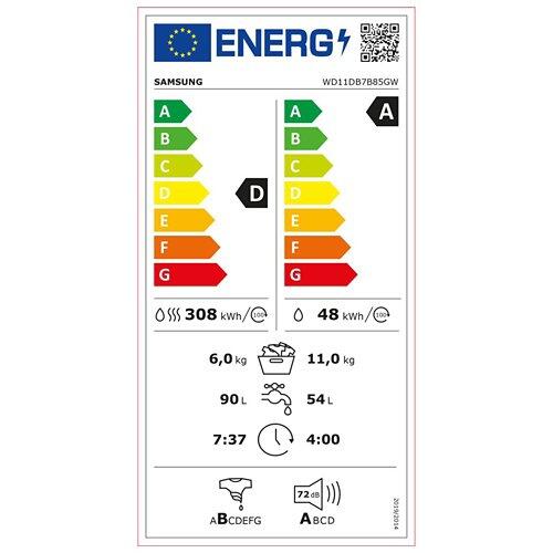 SAMSUNG Lave-linge séchant WD7400D, 11 kg/6 kg, Flat body, WD11DB7B85GWU5