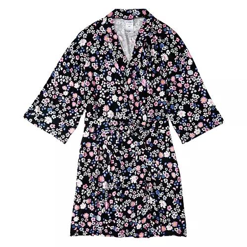 Ladies Soft Robe - Black Multi Color, XL/XXL