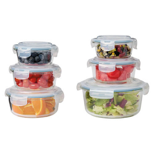 12 Piece Round Shaped Glass Food Containers, Blue