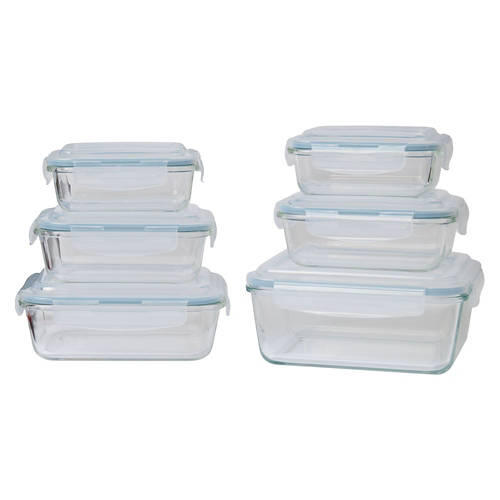 12 Piece Rectangle Shaped Glass Food Containers, Blue