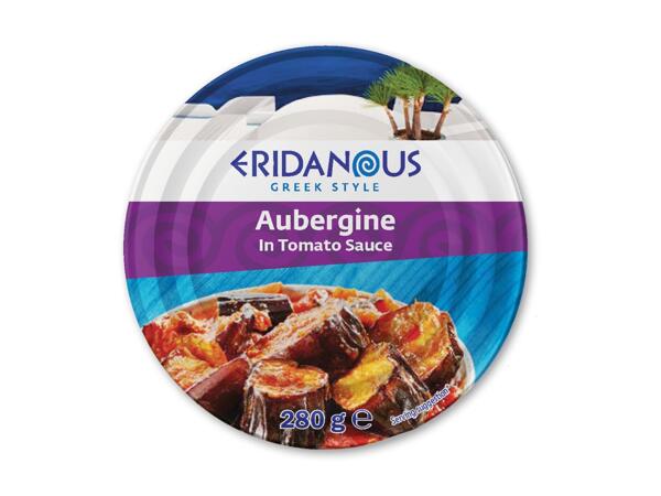 Grønne bønner og aubergine i tomat