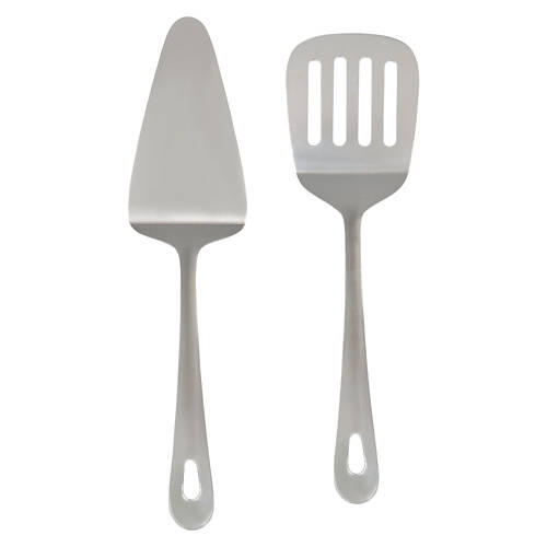 2 Piece Stainless Steel Serving Utensils - Pie Server & Slotted Turner