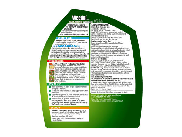 Weedol 1L Weedol Glyphosate Free Gun Fast Acting Weedkiller