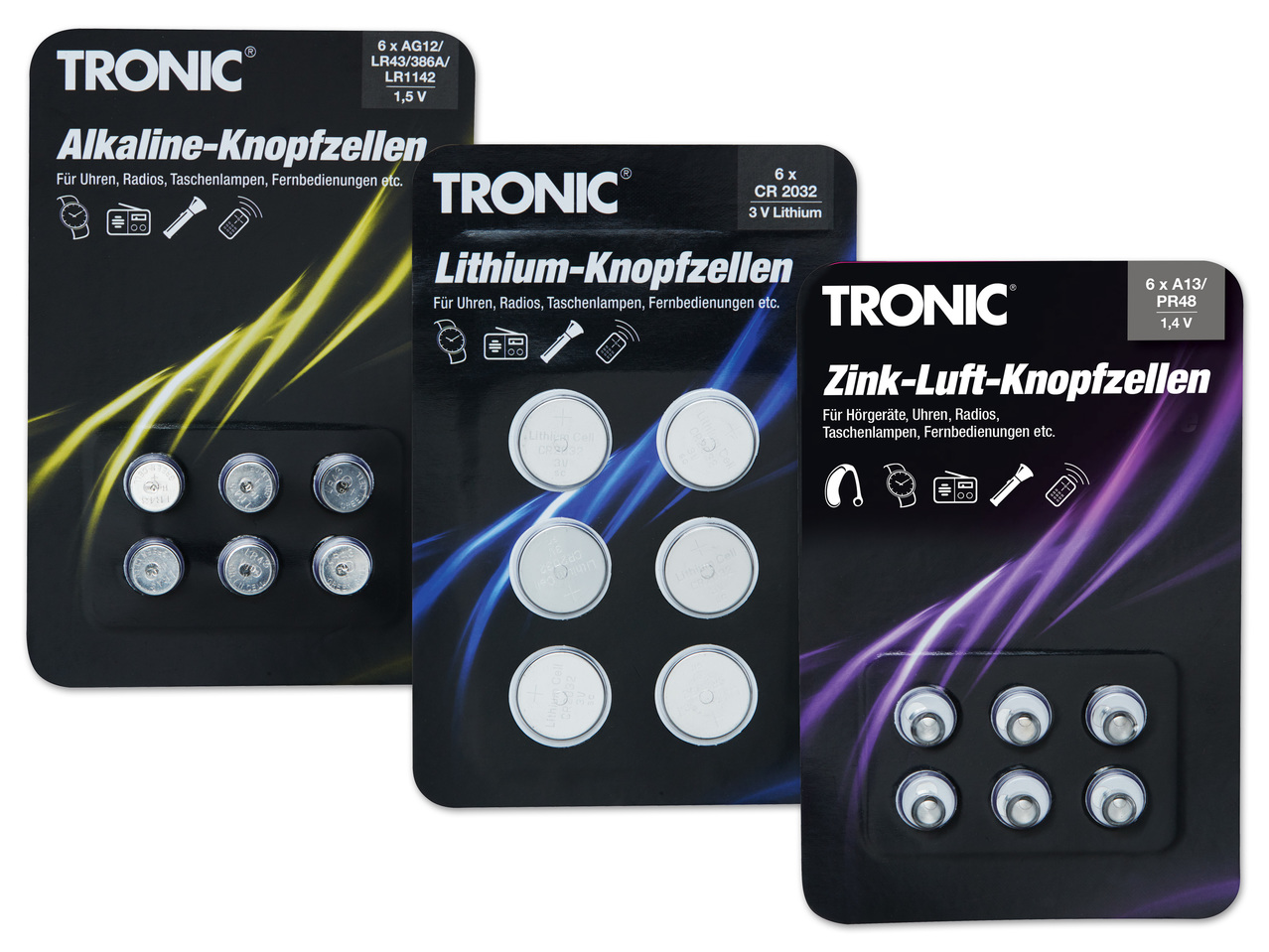 TRONIC(R) Knopfzellensortiment, 6 Stück