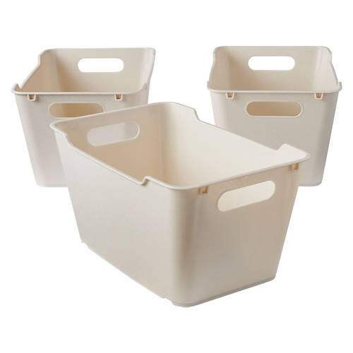 3 Pack Medium Plastic Storage Bins, Warm Grey