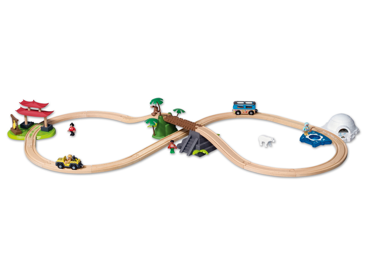 PLAYTIVE JUNIOR(R) Holz-Eisenbahnset „Weltreise", 57-teilig
