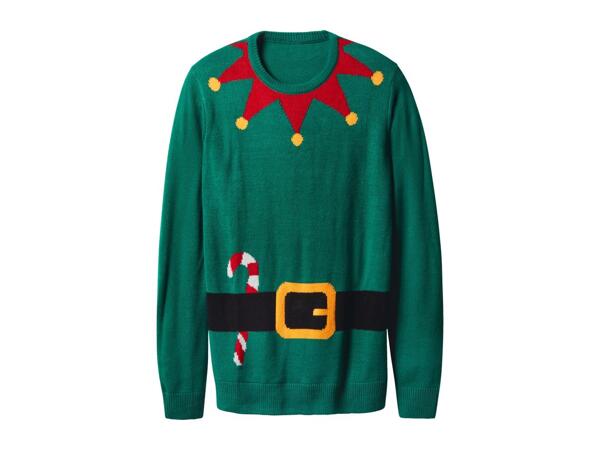 Esmara Men Men's Green Premium Christmas Jumper With Lights & Music