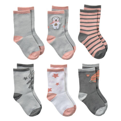 6 Pack Toddler's Crew Socks - Pink, Small