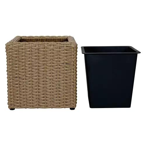 Rattan Effect Cube Planter, Light Brown