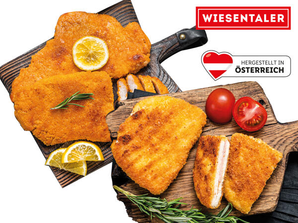Frische Wiener Schnitzel paniert oder Cordon Bleu