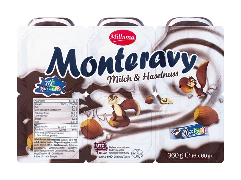MILBONA Monteravy Milch- und Haselnuss-Dessert