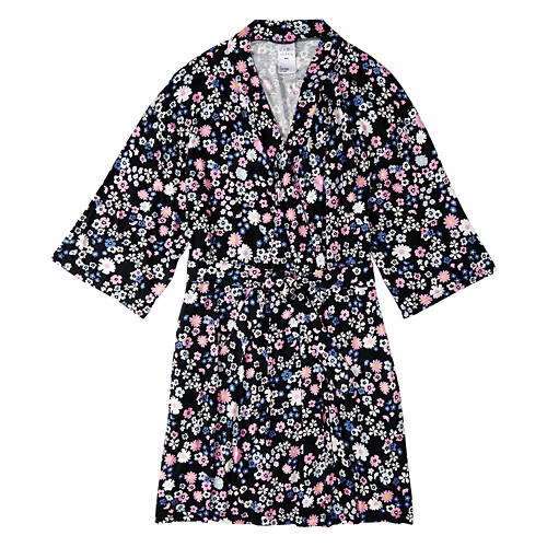 Ladies Soft Robe - Black Multi Color, L/XL