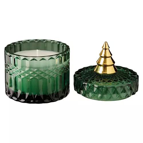 Holiday Glass Jar with Figurine Candle - Under the Christmas Tree, Green