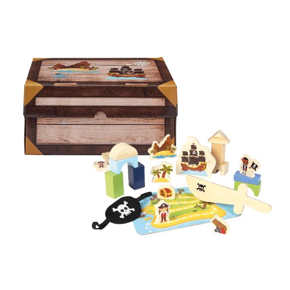 Koffer met houten speelgoed