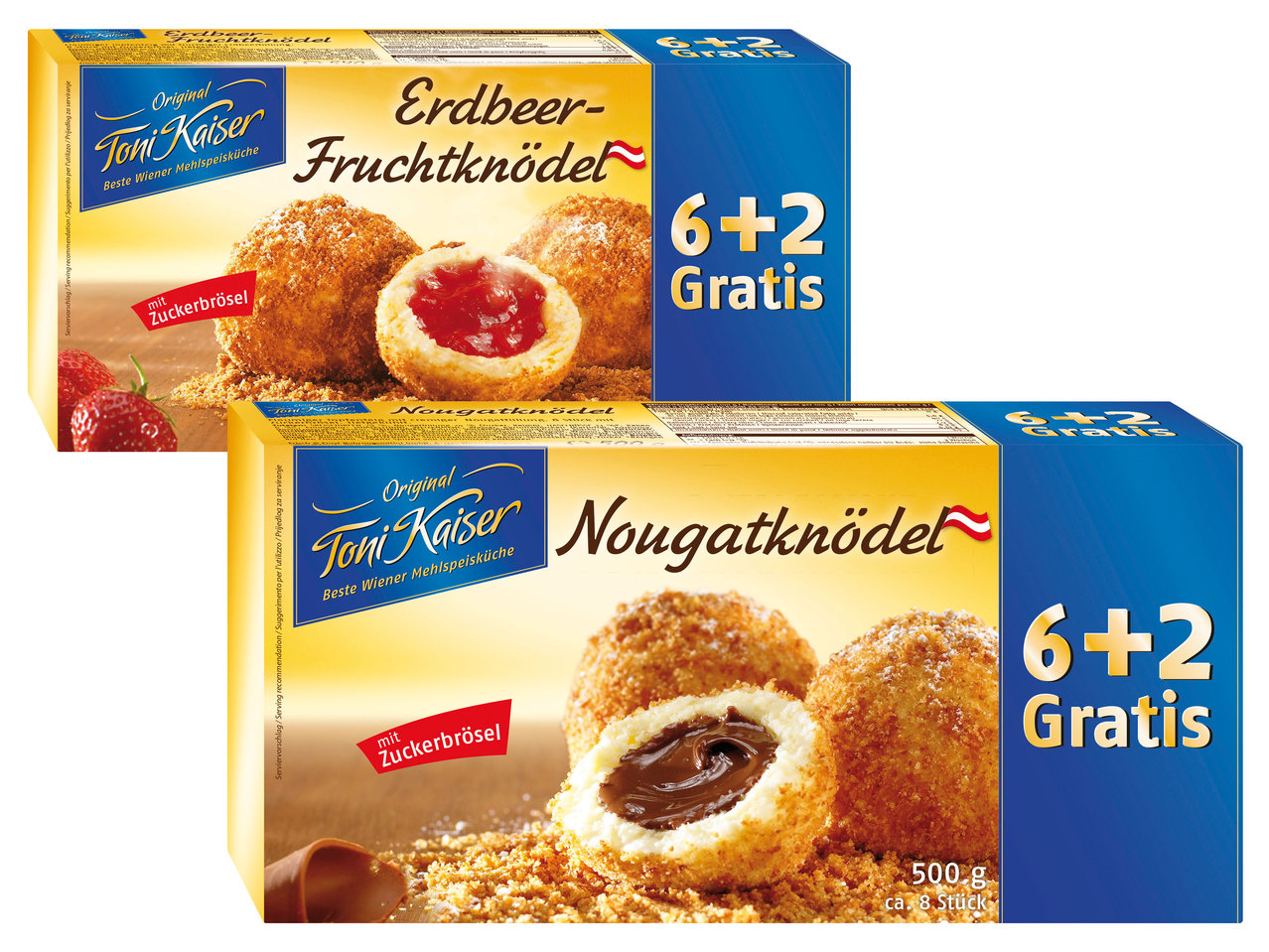 TONI KAISER Nougat-/Erdbeerknödel 6 + 2 Knödel gratis
