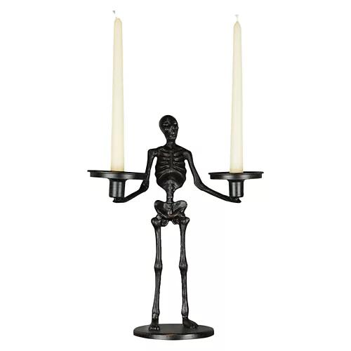 13" Tall Halloween Skeleton Candle Holder - Black