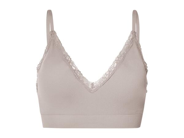 Esmara Ladies' Beige Ribbed Bra With Lace