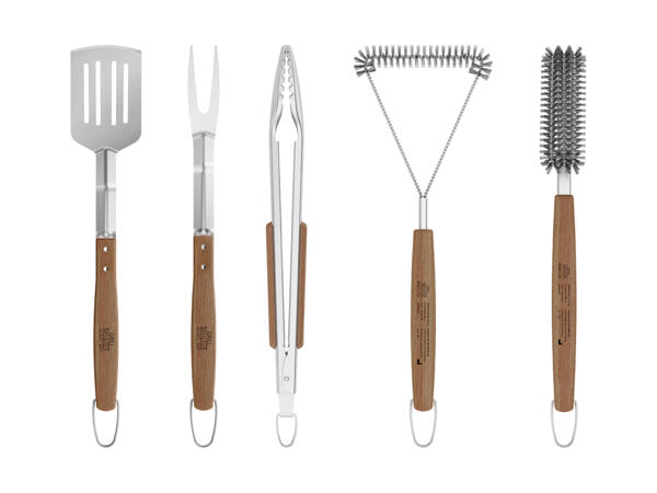 Accessoires pour barbecue avec poignée en bois