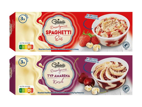 Eis-Dessertgenuss Typ Amarena-Kirsch oder Spagetti-Eis
