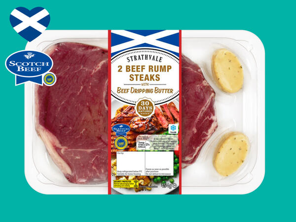 2 Beef Rump 30-Day Matured Steaks with Beef Dripping Butter