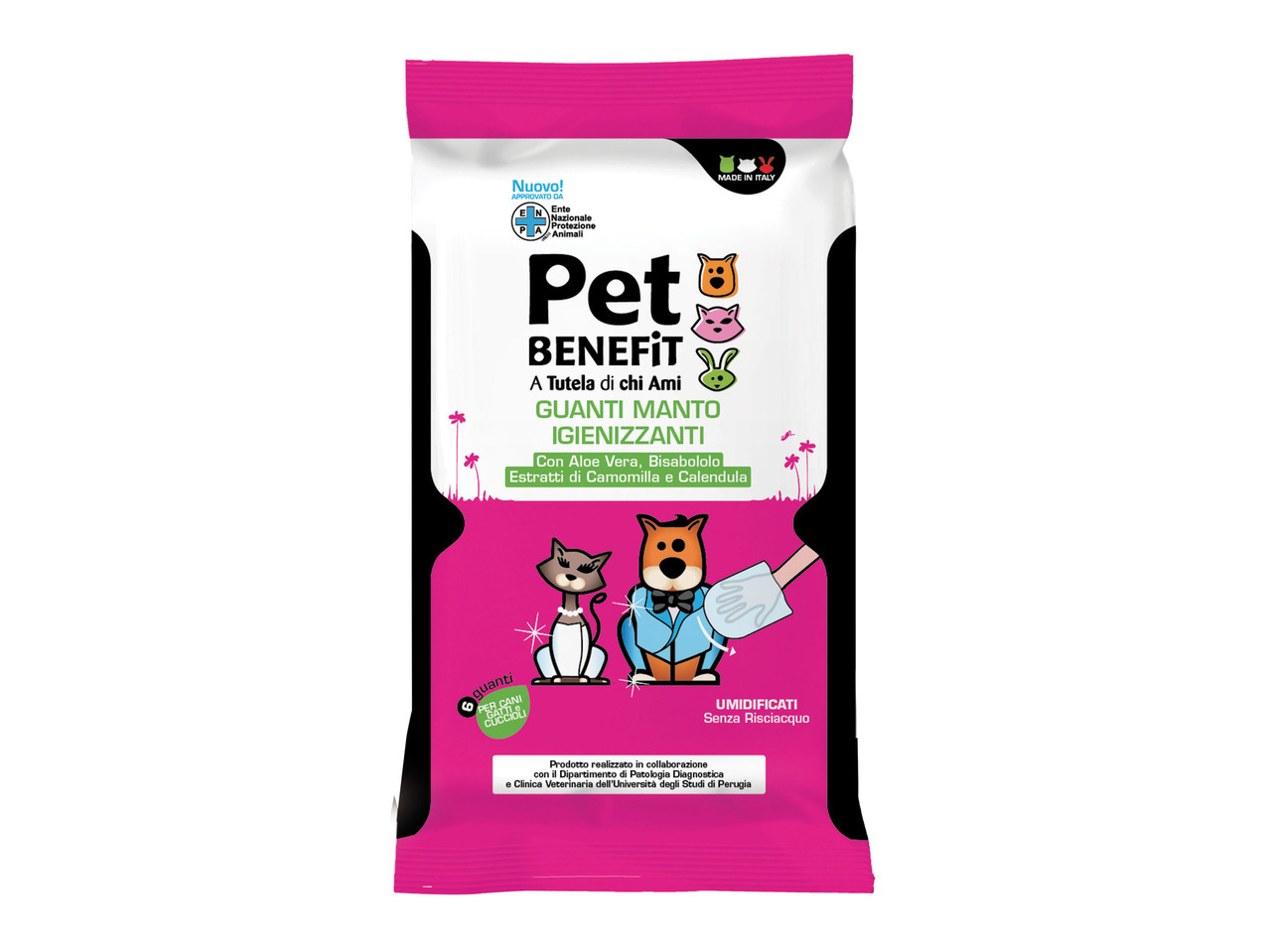 Moist Gloves for Disinfecting Pet Hair, 6 pieces