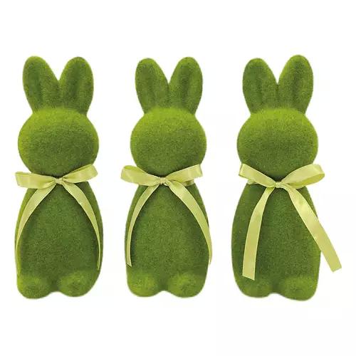 20" Tall Small Flocked Bunnies - Green, 3 pack