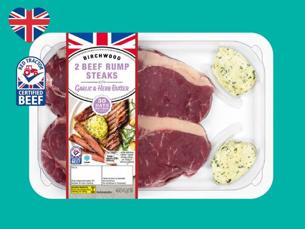 2 Beef Rump Steaks with Garlic & Herb Butter