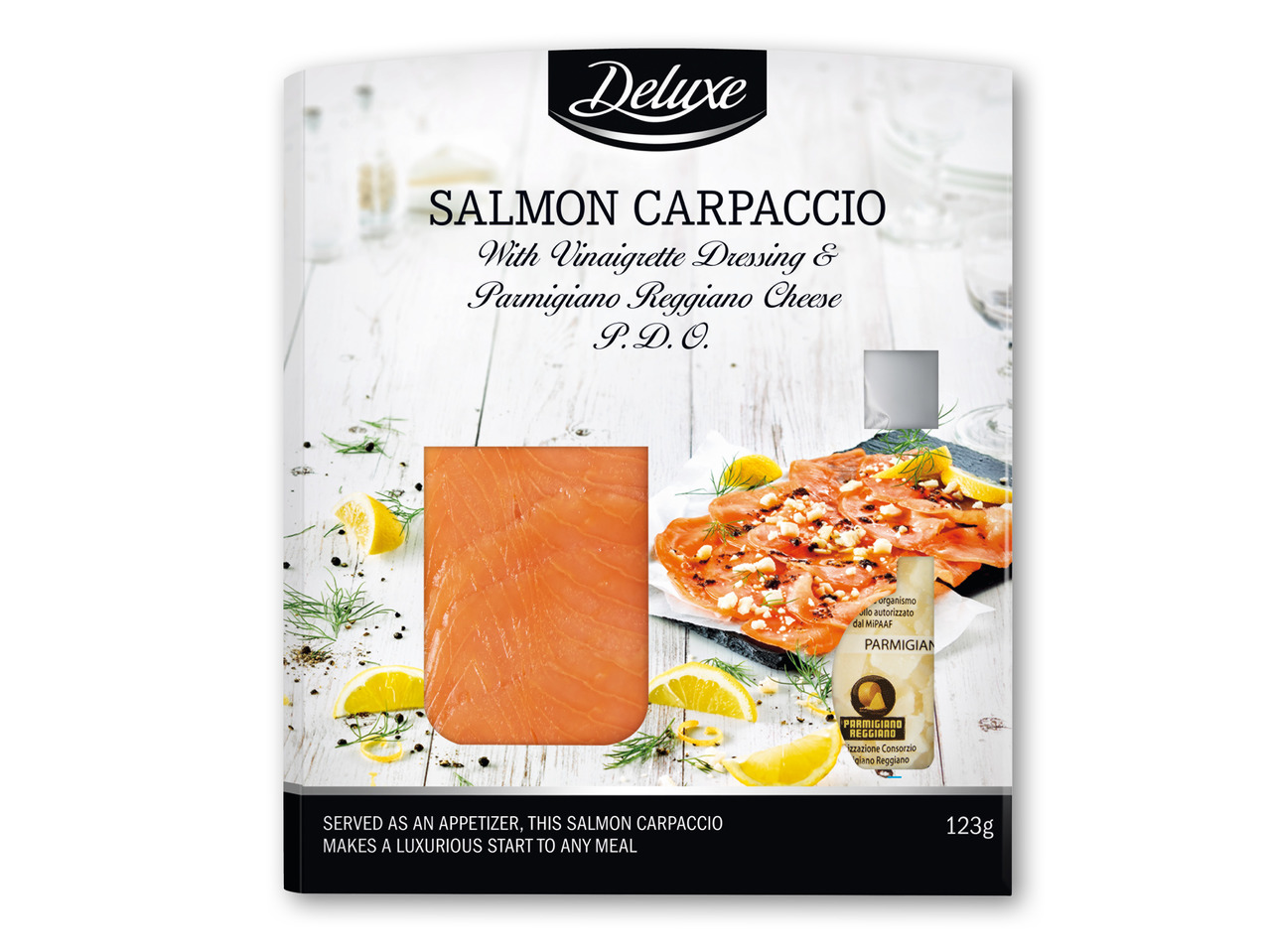 DELUXE Laksecarpaccio med parmesan