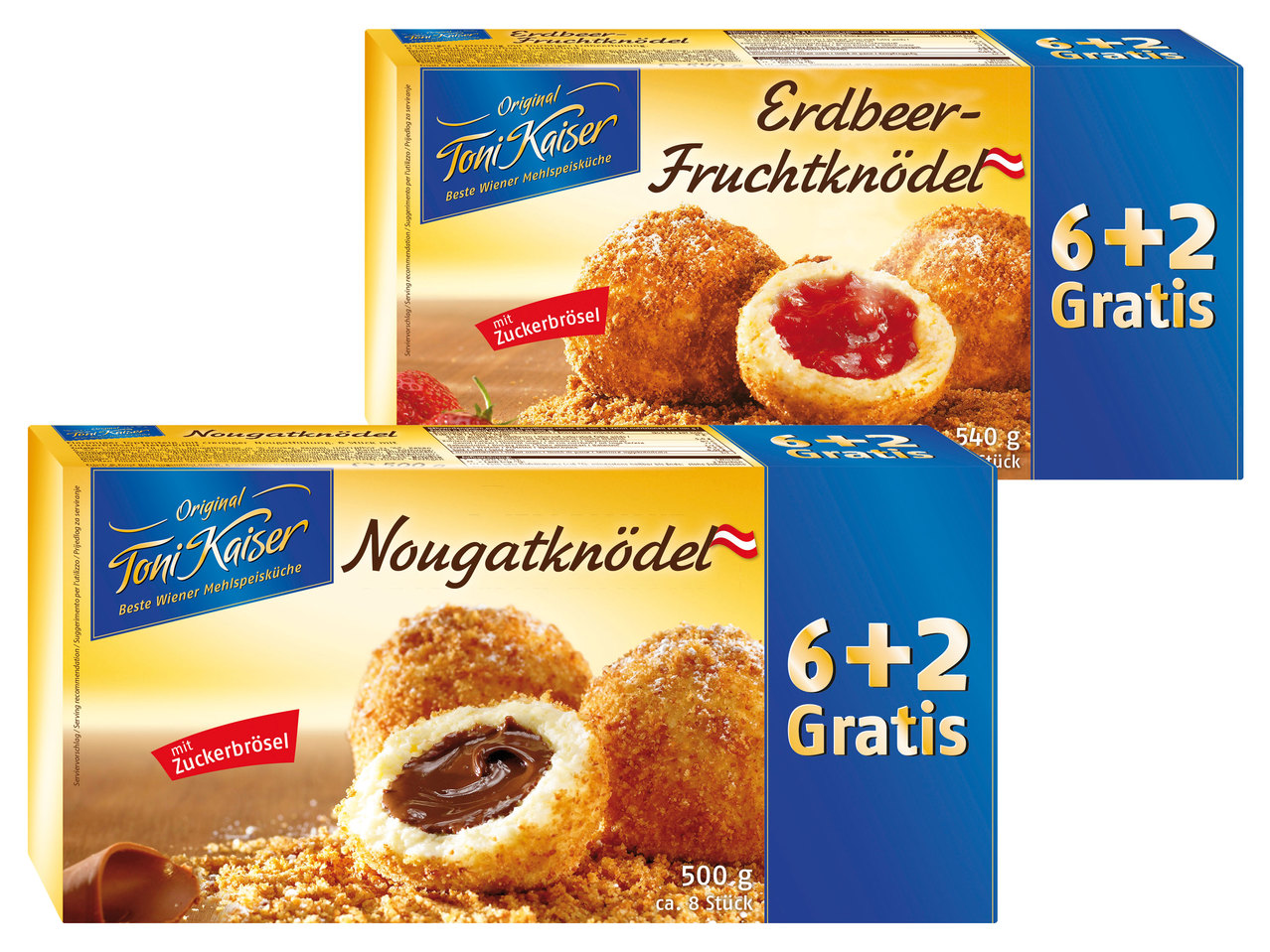 TONI KAISER Nougat-/Erdbeerknödel 6 + 2 Knödel gratis