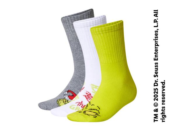 Adults' White/Green/Grey Grinch Socks - 3 Pairs