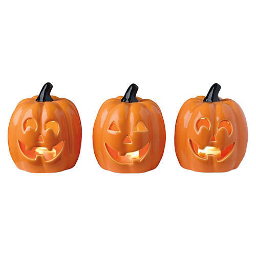 3 Pack Small Pumpkins Shaped LED Ceramic