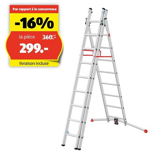 HAILO Échelle combinée en aluminium, 3 éléments, avec système LOT, S100 Profi