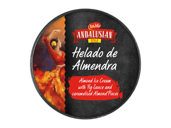 Andalusian Almond Ice Cream with Fig Sauce & Caramelised Almond Pieces