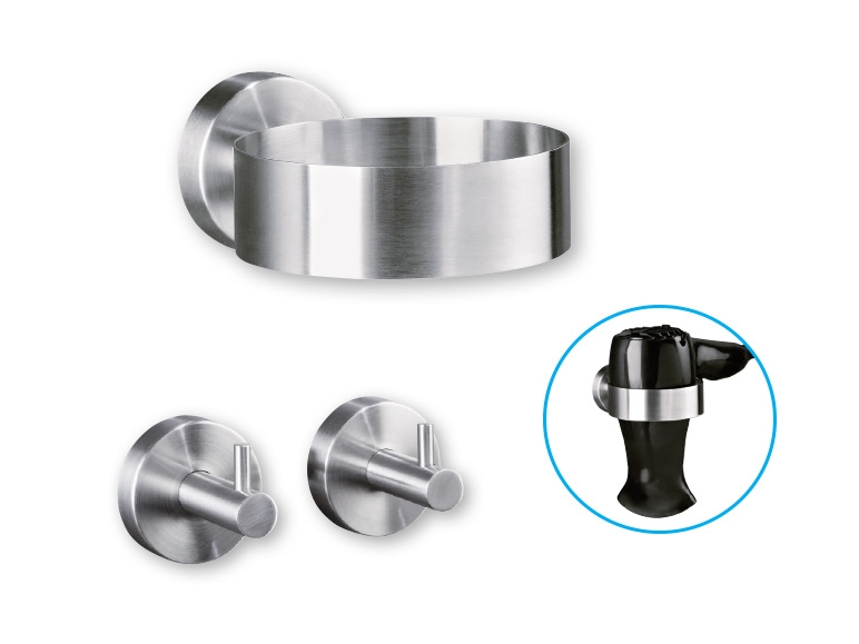 Miomare(R) Stainless Steel Hairdryer Holder/Towel Hooks