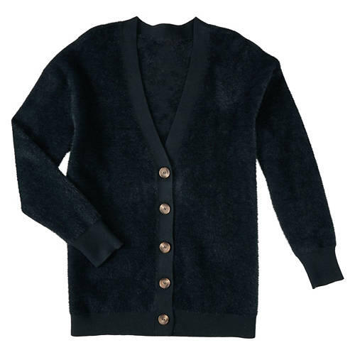 Ladies Button Front Cardigan - Black, S/M