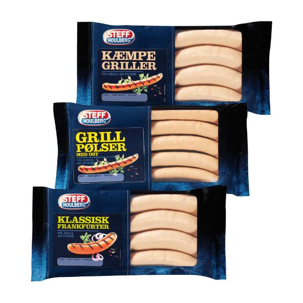 Frankfurter, kæmpe griller eller grillpølser med ost