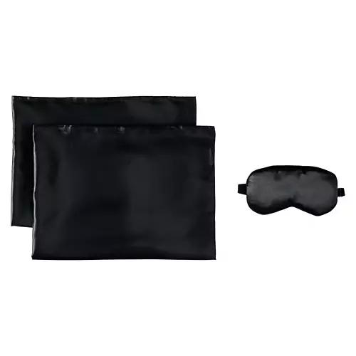 2 Pack Pillowcases & Eye Mask, Black