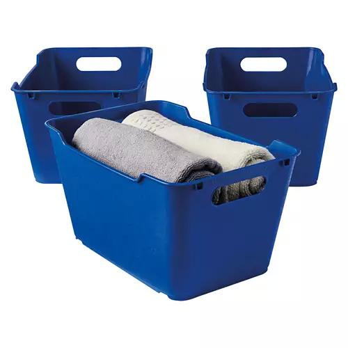 3 Pack Medium Plastic Storage Bins, Blue