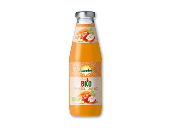 Økologisk æble,- gulerod- og ingefærjuice