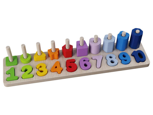 Wooden Learning Game "Stack and Count Toy, Teaching Clock, Table Top Easel"