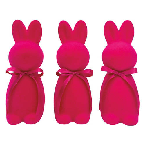 20" Tall Small Flocked Bunnies - Bright Pink, 3 pack