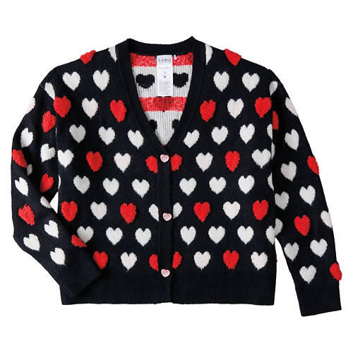 Ladies Valentine's Day Cardigan Sweater - Black, XL