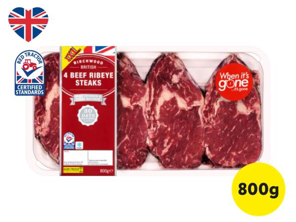 Birchwood 4 British Beef Ribeye Steaks
