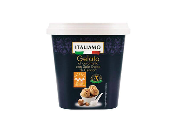 Ice Cream with Caramel and Salt from Cervia or Pistachio taste with "Pistachio from Bronte PDO"
