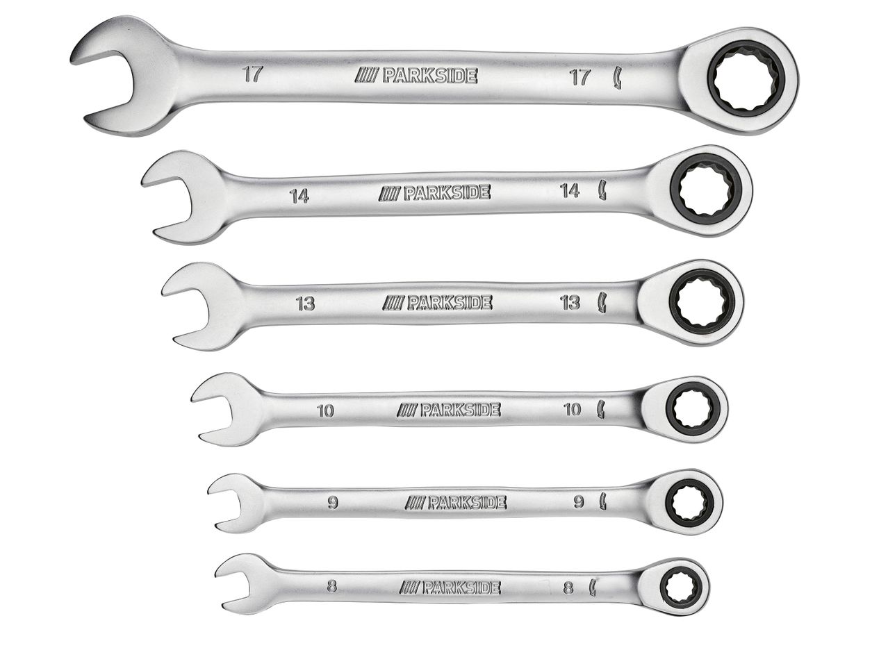 Flexi-head ratchet spanner set, 5 or 6 pieces